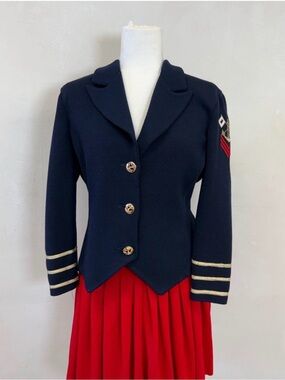 Vintage St. John Separates Navy Nautical Knit Blazer Gold Anchor Buttons Size M
